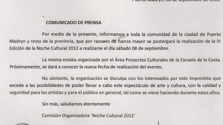Se postergó la Noche Cultural 2012